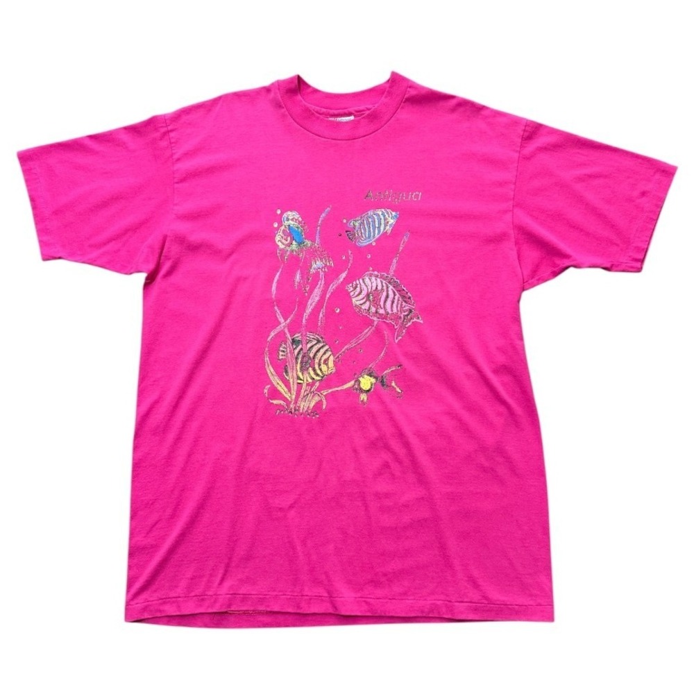 Vintage 90s Antigua Fish Ocean Nature Beach Tropical Souvenir Graphic T-shirt